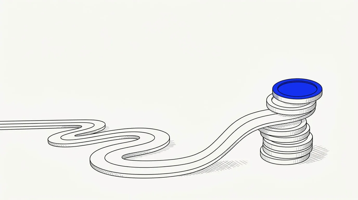 Line-art sketch of a dollar sign over a highway