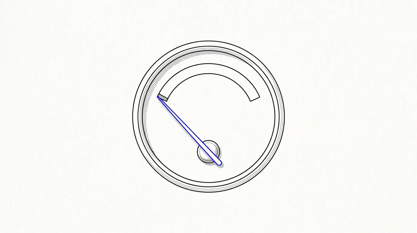 Line-art sketch of a fuel gauge near empty