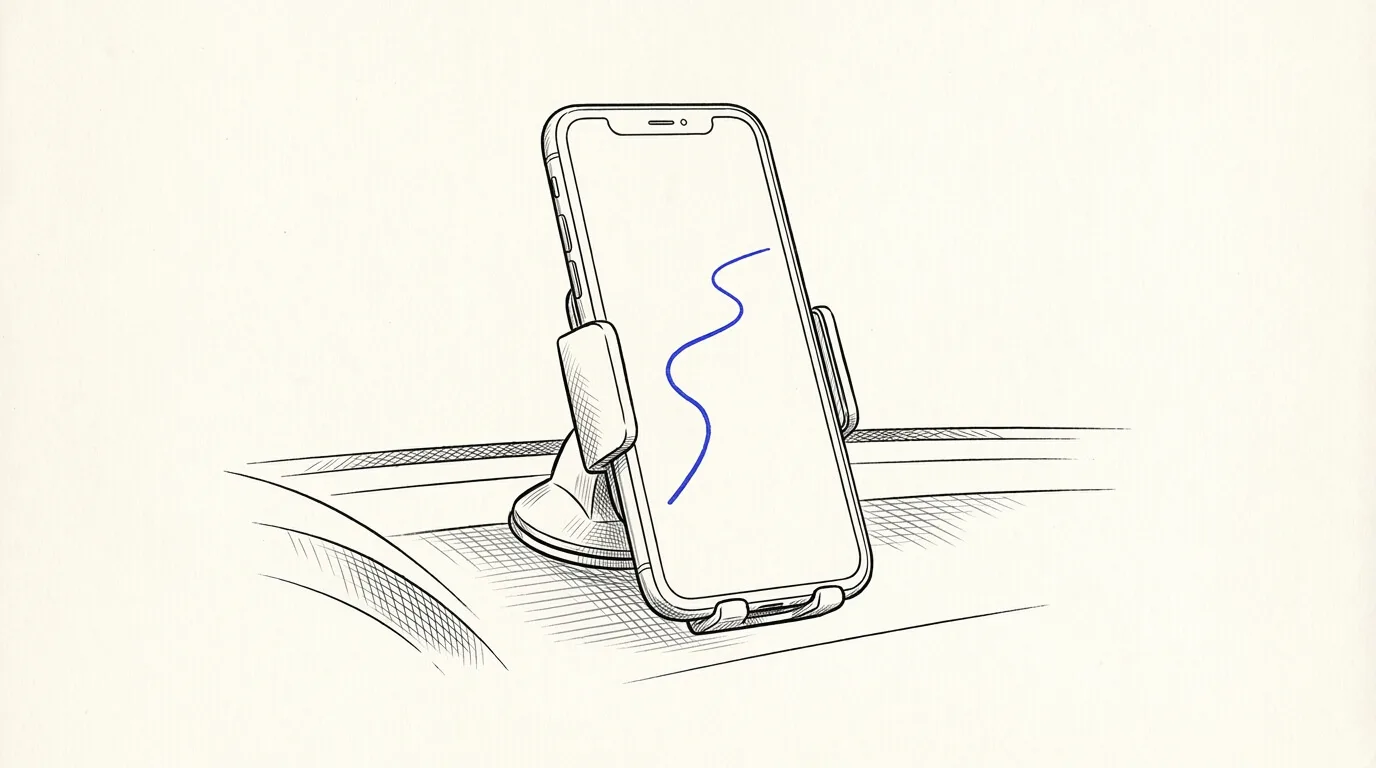 Line-art sketch of a GPS unit mounted on a dashboard