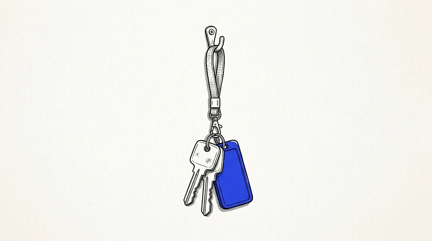 Line-art sketch of truck keys on a hook