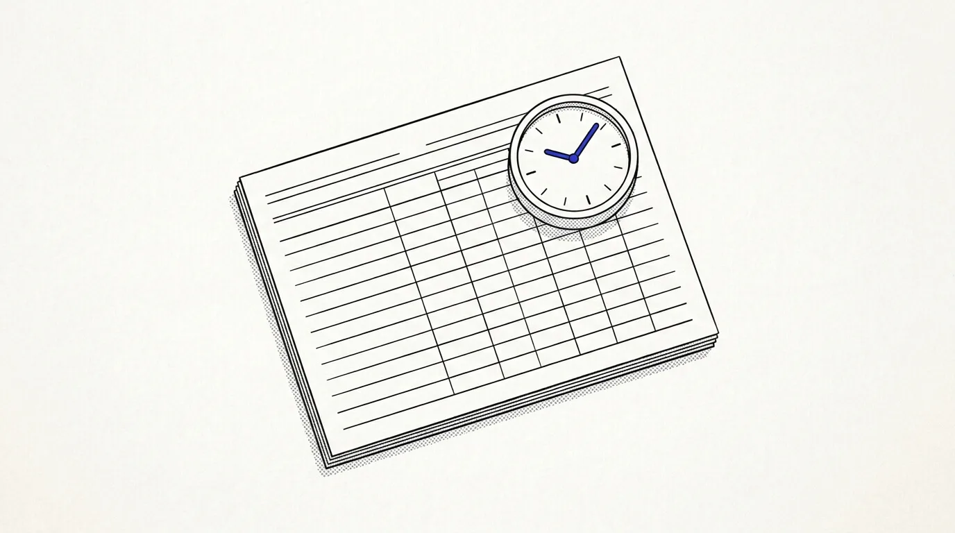 Line-art sketch of a driver logbook and clock