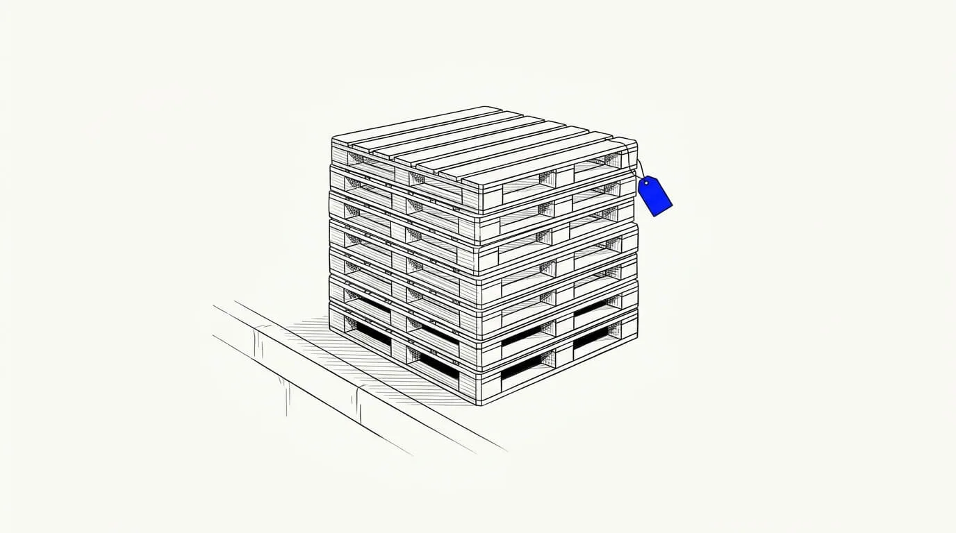 Line-art sketch of neatly stacked freight pallets