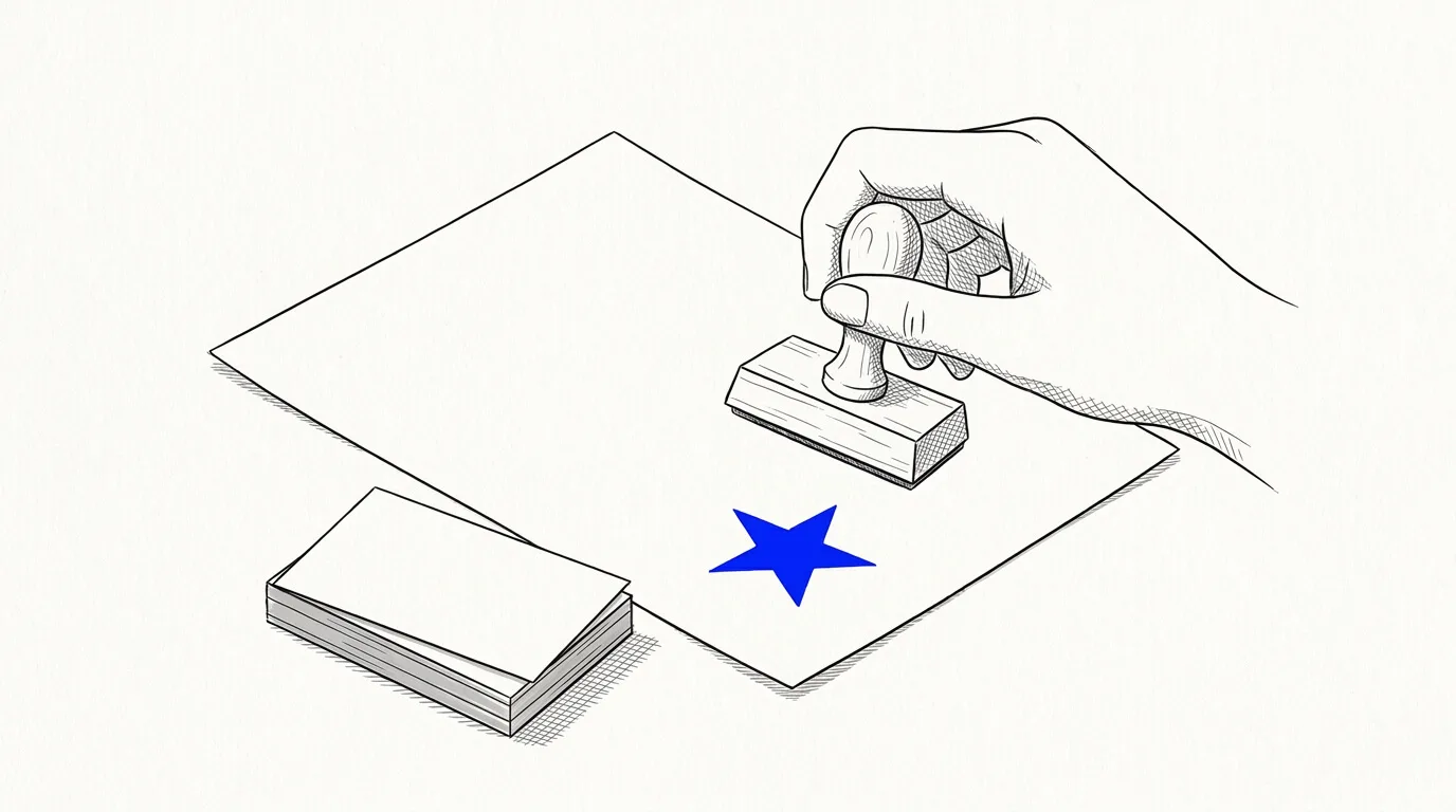 Line-art sketch of a star approval stamp